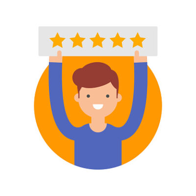 a man holding a sign with five stars