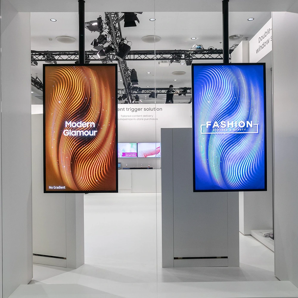 Vectradigi signage solution featuring dual vertical LED displays with advanced screen technology.
