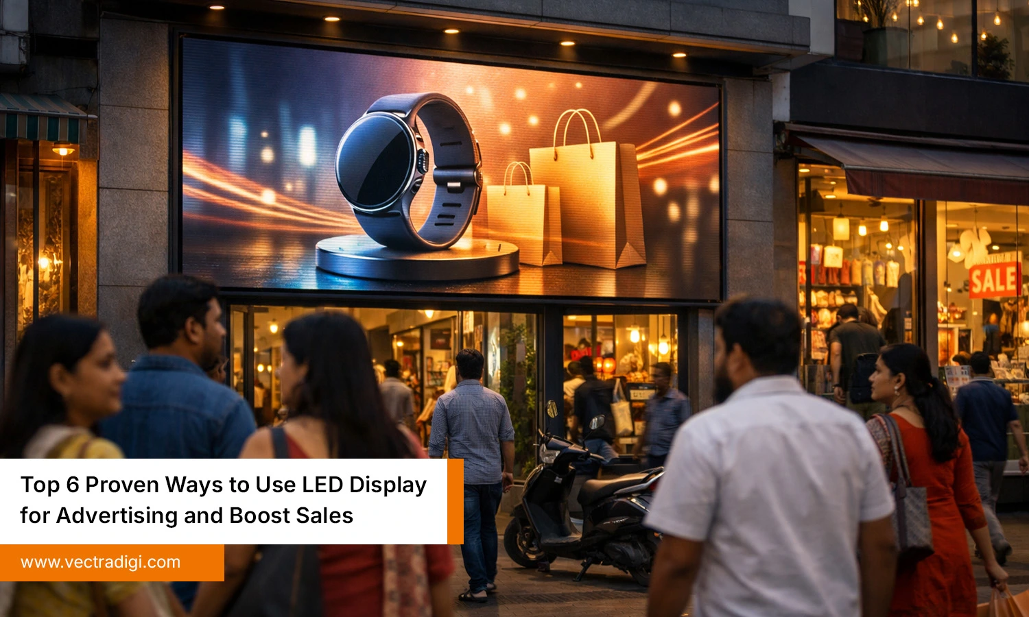 Outside LED display for advertising in a shopping mall