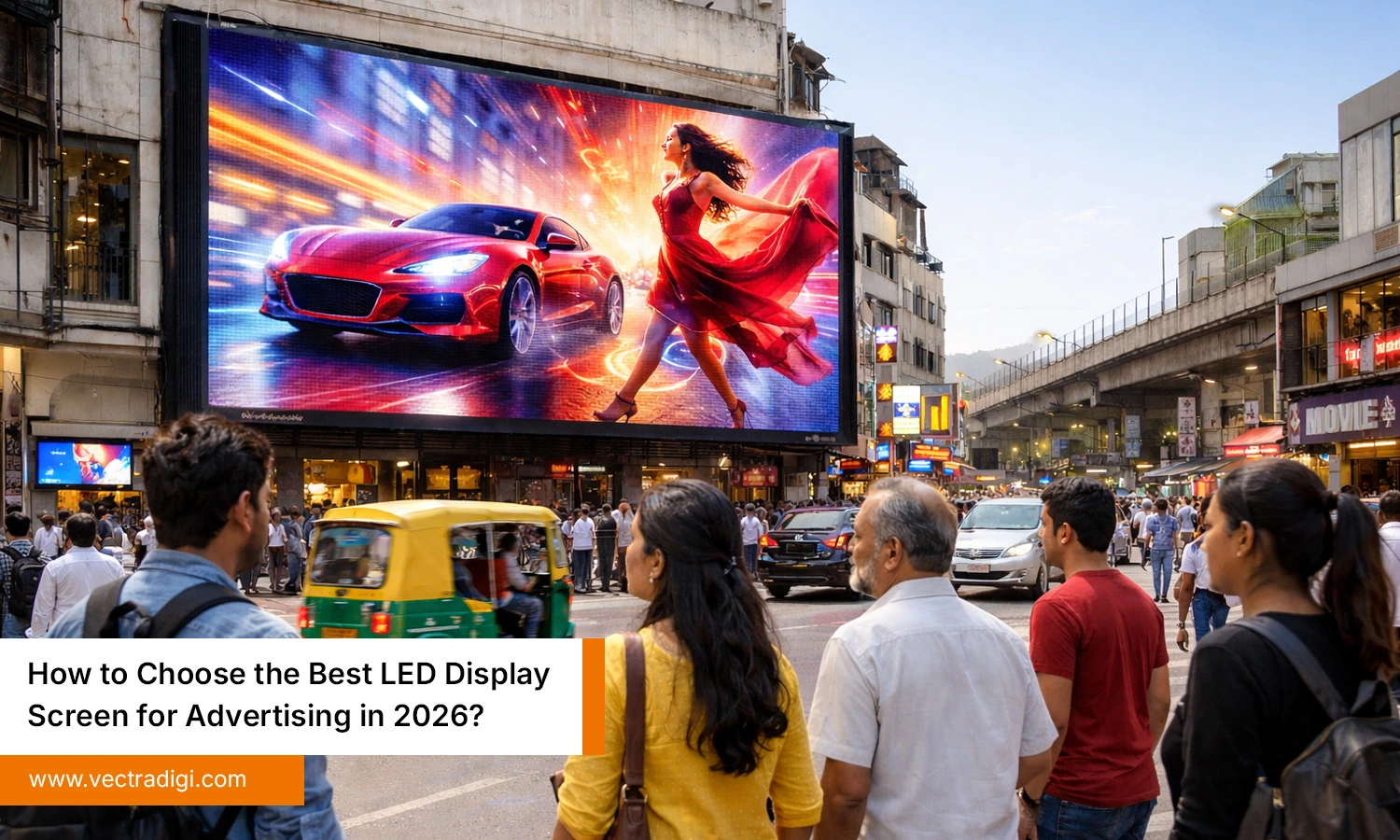 Bright Outdoor LED Display Screen for Advertising on an Indian street