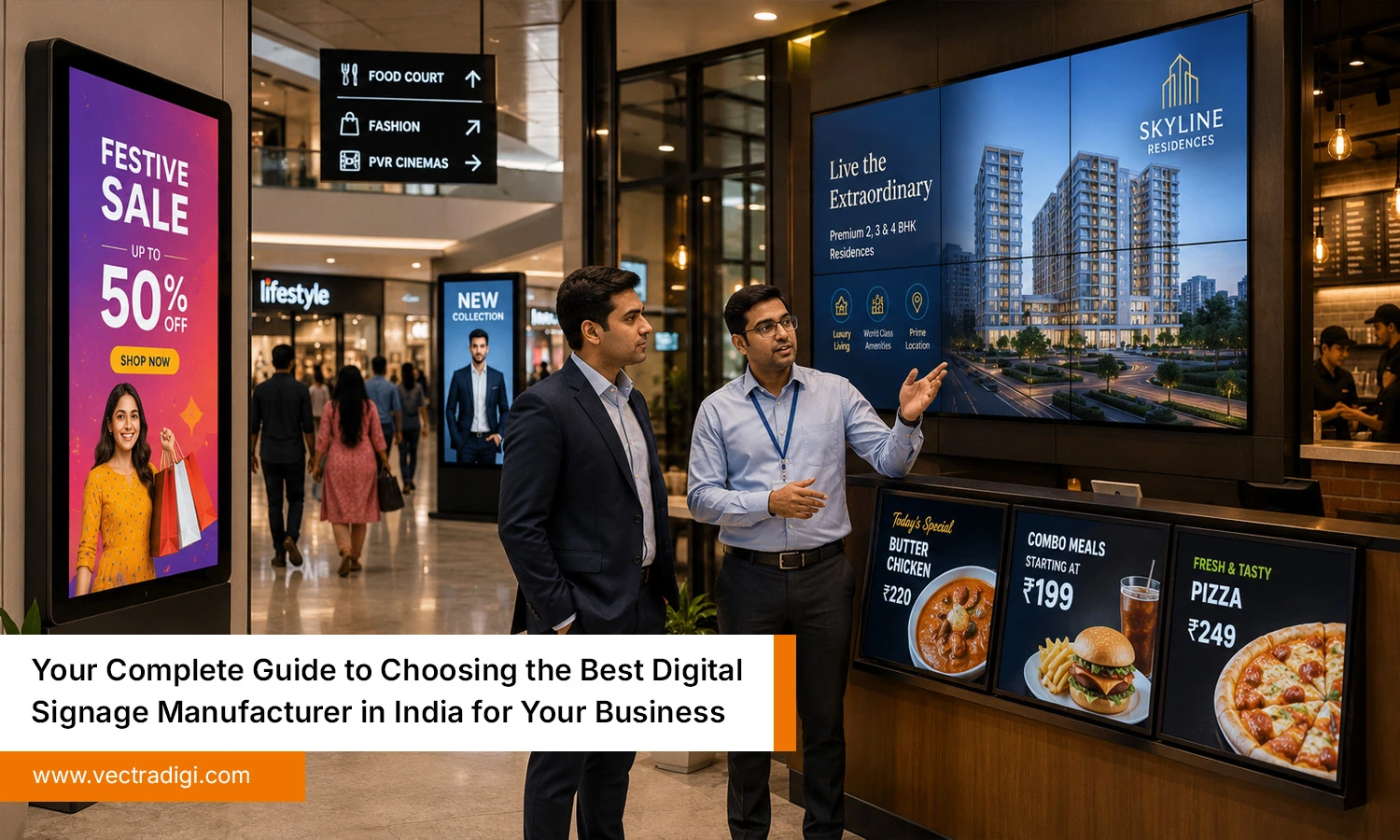 Digital signage manufacturers in India showcasing smart commercial display solutions in a mall.