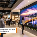 Indian professionals viewing a led wall indoor display in a modern showroom for business branding