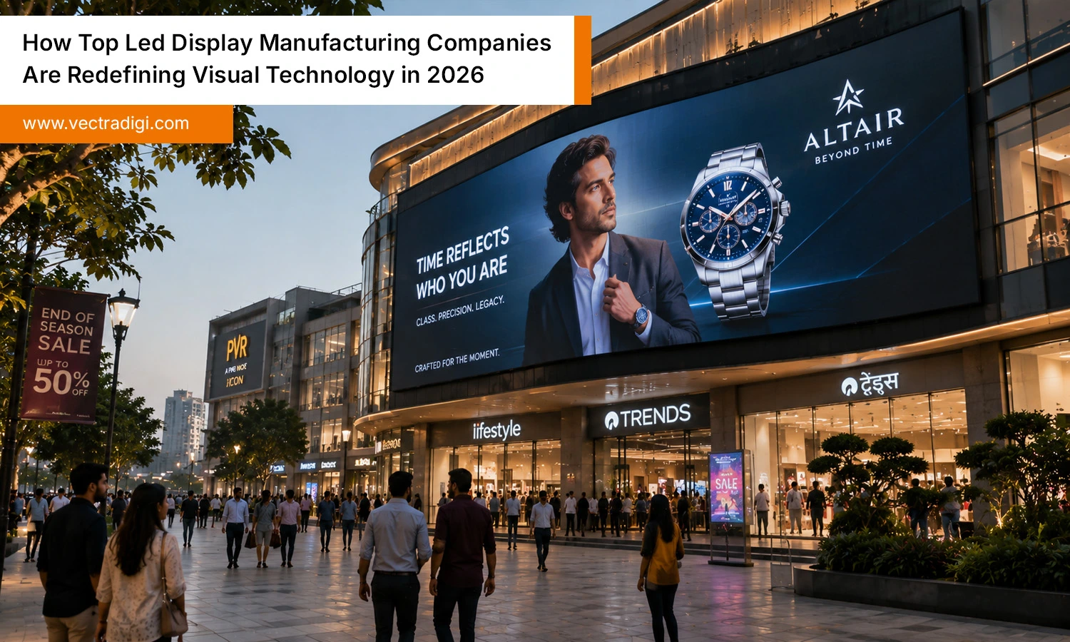 Indian shopping mall with large LED advertising screen showcasing modern innovation by display manufacturing companies in 2026