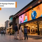 Signage LED display outside a modern Indian retail store with vibrant digital advertising.