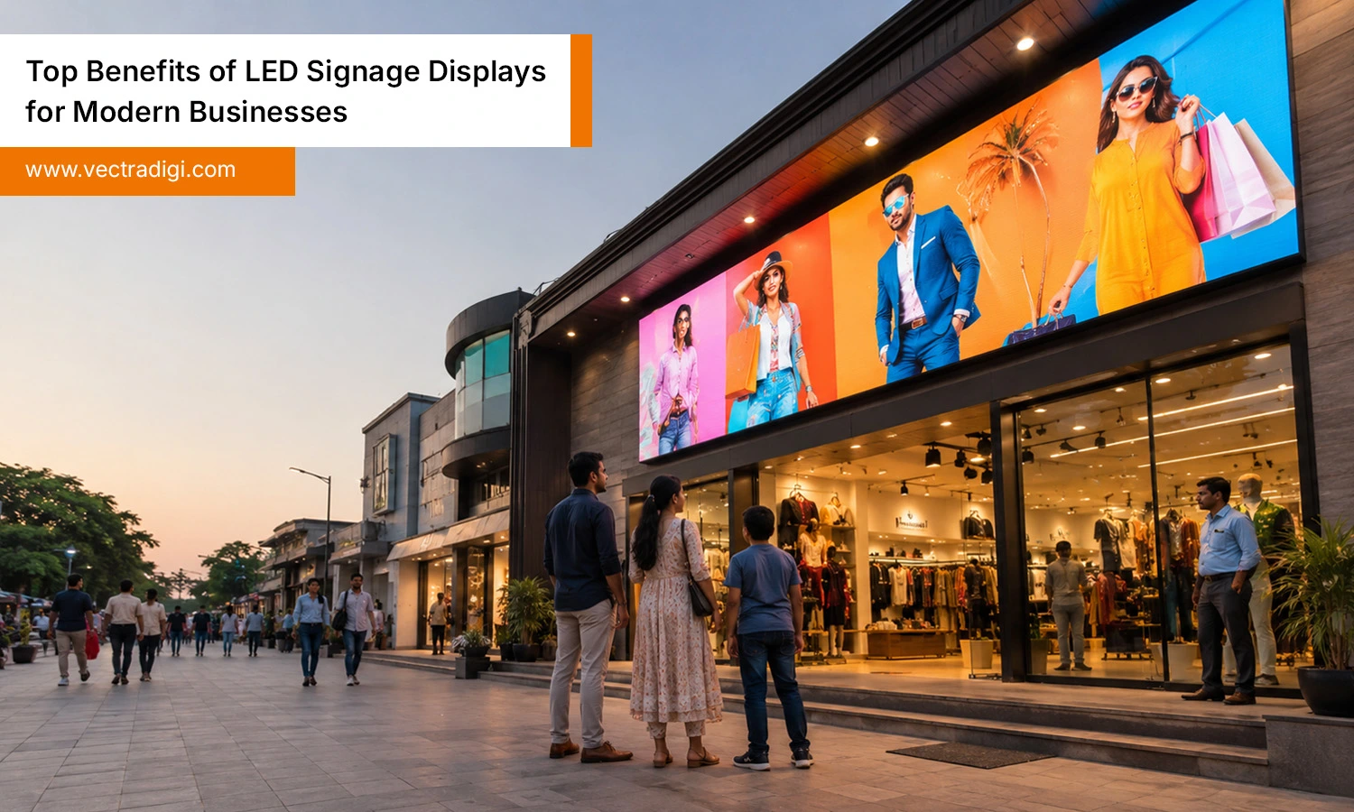Signage LED display outside a modern Indian retail store with vibrant digital advertising.