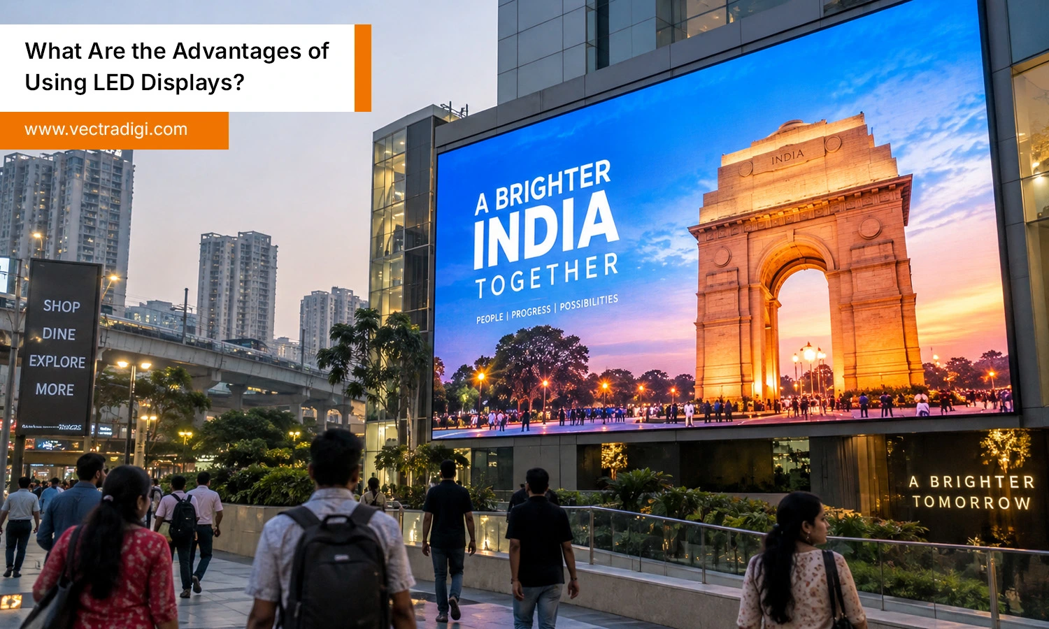 Active LED display in an Indian city with bright outdoor advertising and high-resolution visuals now.